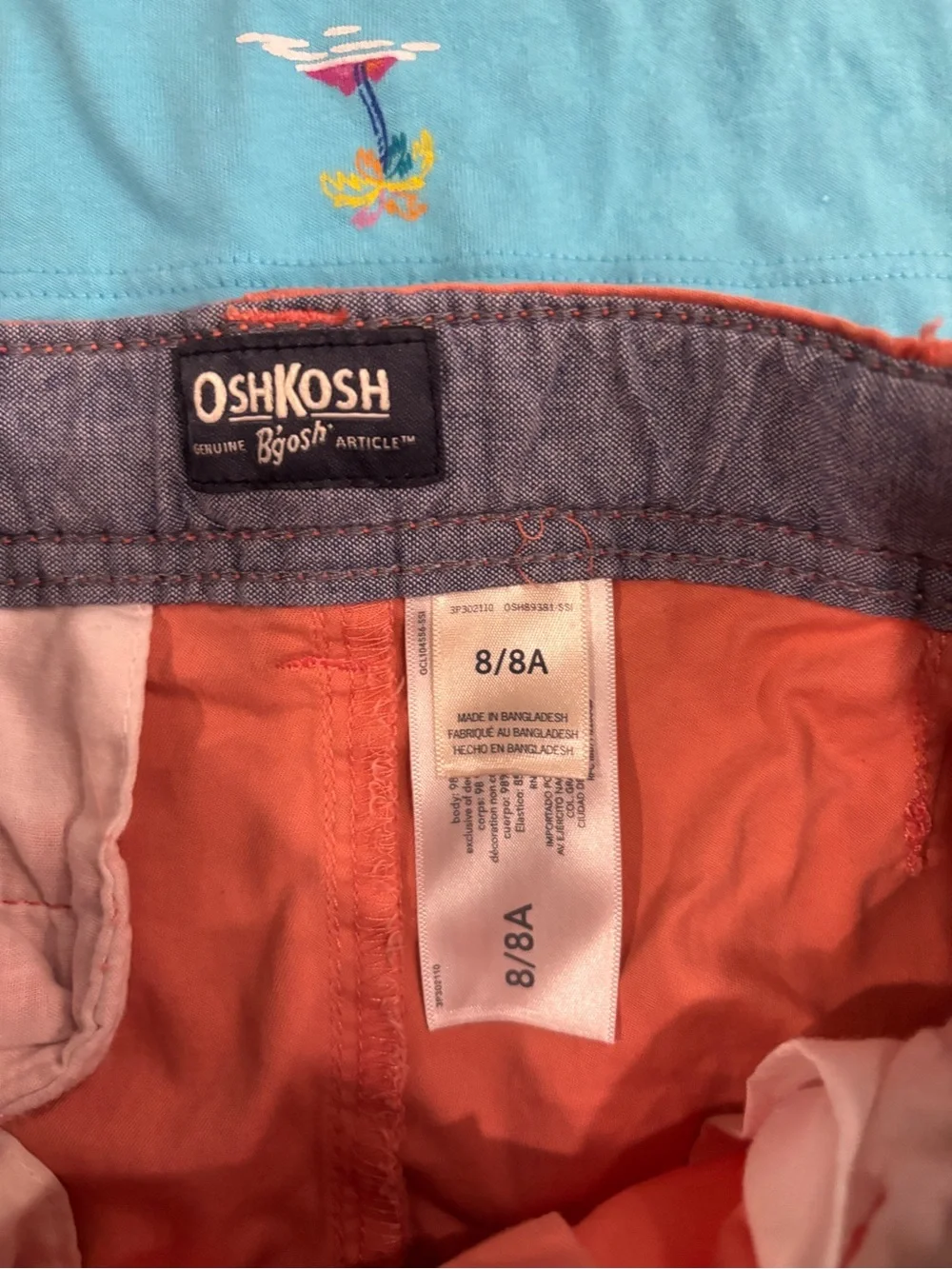 OshKosh B'gosh Boys Sz 8 Shorts & Light Blue Polo Shirt with Palm Print Set